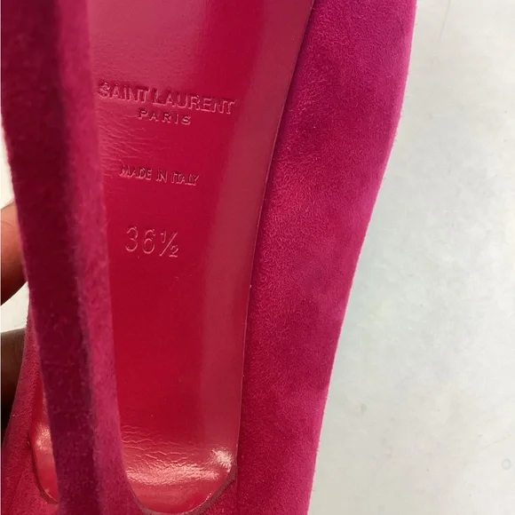 Saint Laurent Pink Suede and Patten Leather Heels - Picture 6 of 7